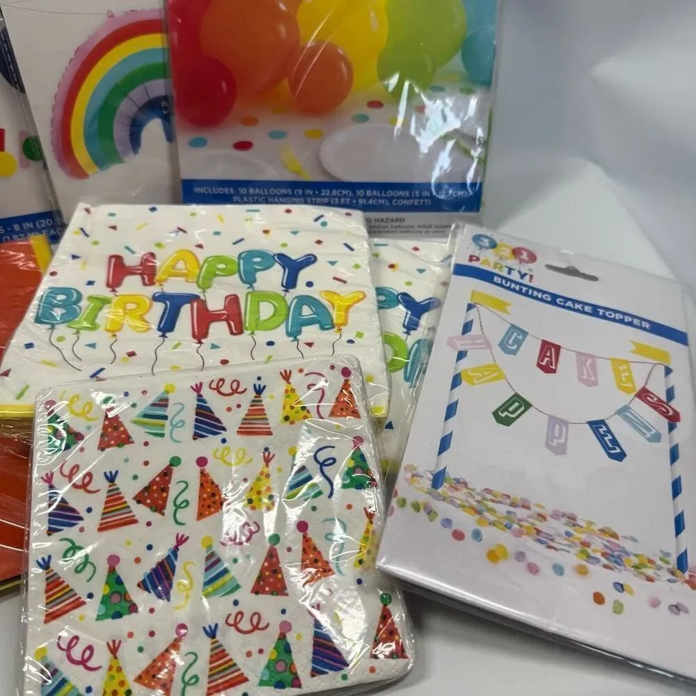 D40 Party Decorations- 9 piece Birthday Rainbow, Flag large and small